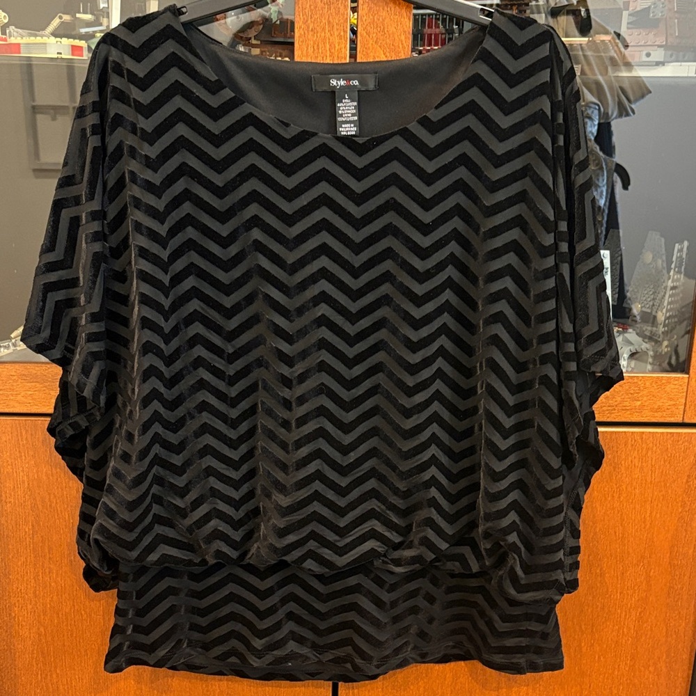 Style & Co. Black Velvet Chevron Blouse
